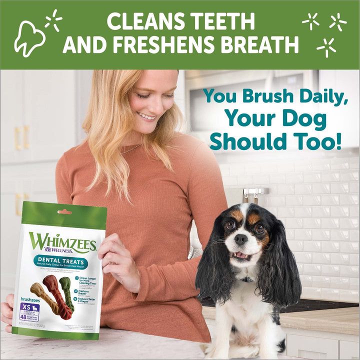 WHIMZEES by Wellness Brushing Dental Chews For Dogs, Grain-Free, Long Lasting Treats, Freshens Breath Extra Small Breed, 48 Count 48 Count (Pack of 1) Standard Pack