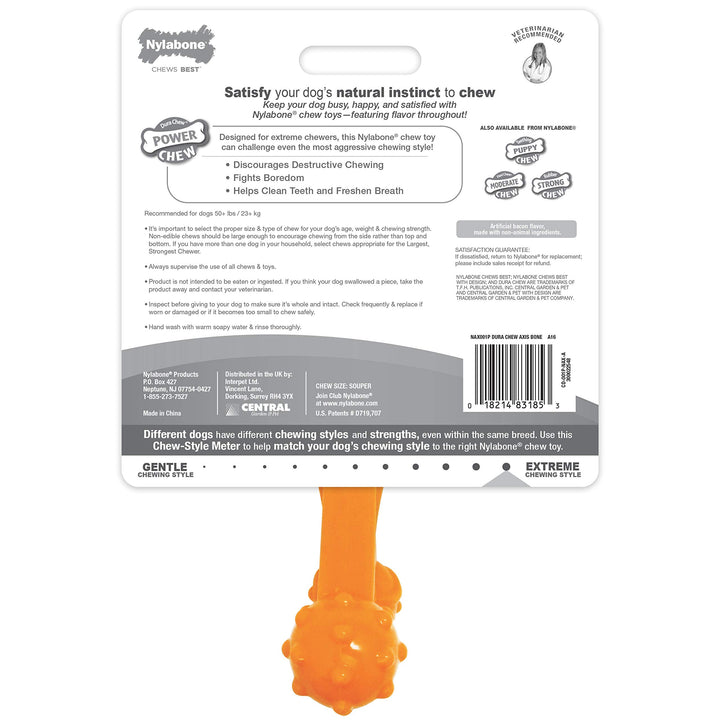 Nylabone Dog Toy Power Chew Dog Toy for Aggressive Chewers - Axis Bone Dog Toy - Bacon X-Large/Souper (1 Count) X-Large 50+ lbs.