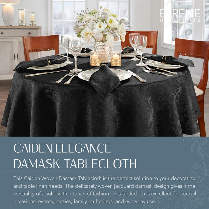 ELRENE HOME FASHIONS Caiden Elegance Damask Fabric Tablecloth, 70" Round, Black