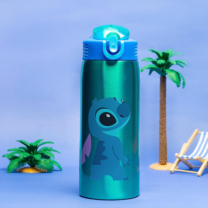 Zak Designs Disney Lilo and Stitch Water Bottle for Travel and At Home, 19 oz Vacuum Insulated Stainless Steel with Locking Spout Cover, Built-In Carrying Loop, Leak-Proof Design (Stitch)