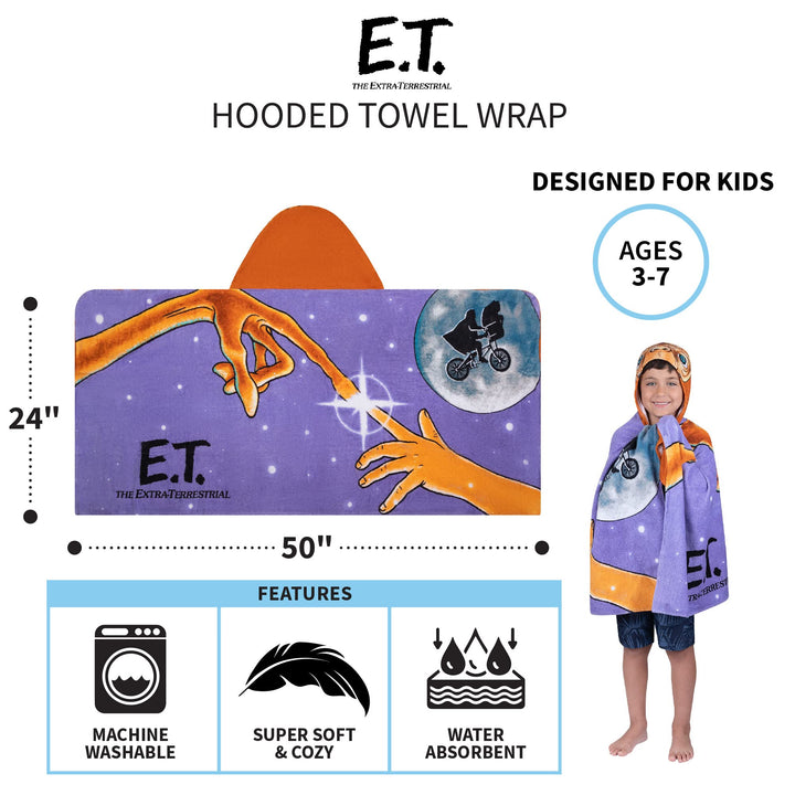 Franco Kids Bath and Beach Soft Cotton Terry Hooded Towel Wrap, 24 in x 50 in, ET The Extra Terrestrial