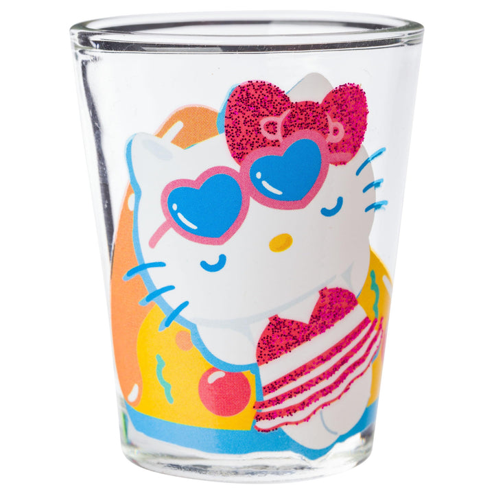 Silver Buffalo Sanrio Hello Kitty Summer Pool Floatie Glitter 4 Pack Mini Glass Set, 1.5 Ounces Hello Kitty Pool