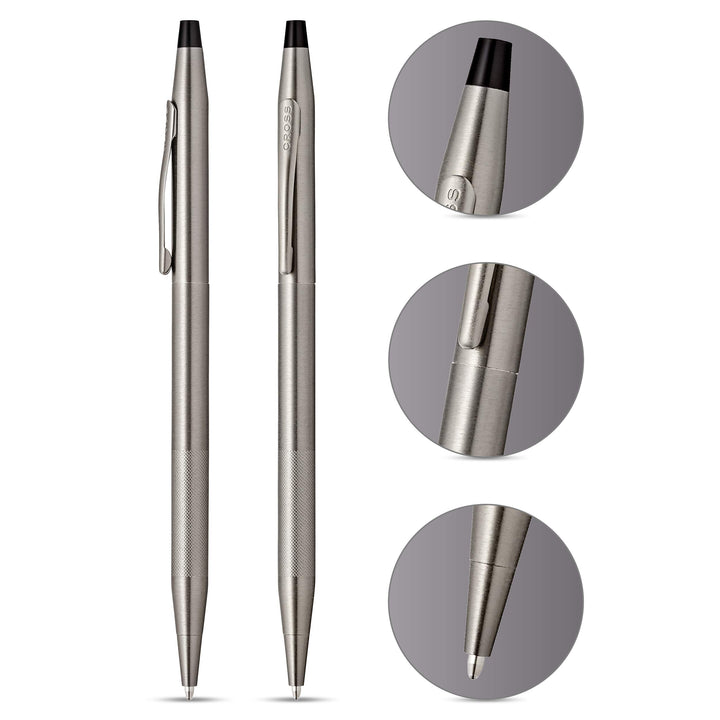 Cross Classic Century Refillable Ballpoint Pen, Medium Ballpen, Includes Premium Gift Box - Titanium Grey Micro-Knurl Titanium Gray