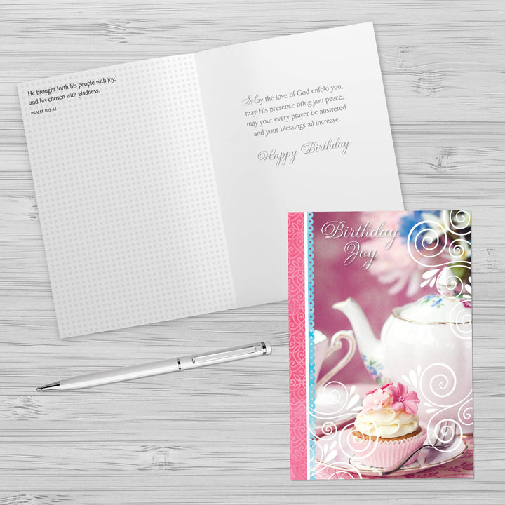 Designer Greetings Faithfully Yours Inspirational Birthday Boxed Card Assortment, Teacup Wishes with Biblical Scripture Verses (Box of 12 Greeting Cards with Envelopes), Purple (658-00510-000)