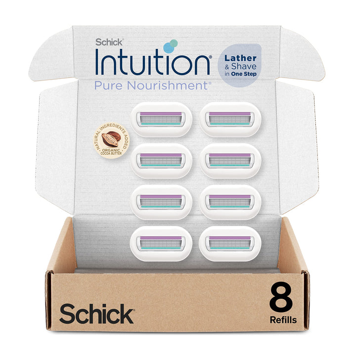 Schick Intuition Refill, Pure Nourishment Razors for Women | Intuition Razor Blades Refill with Organic Cocoa Butter, 8 Count Razor Refills