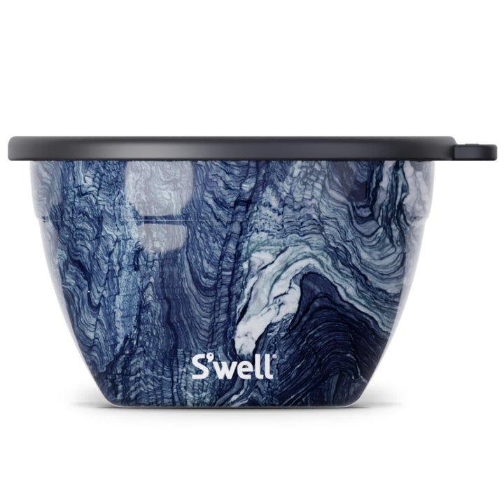 S'well Stainless Steel Salad Bowl Kit - 64oz, Azurite - Comes with 2oz Condiment Container and Removable Tray for Organization - Leak-Proof, Easy to Clean, Dishwasher Safe 64 oz Azurite Marble