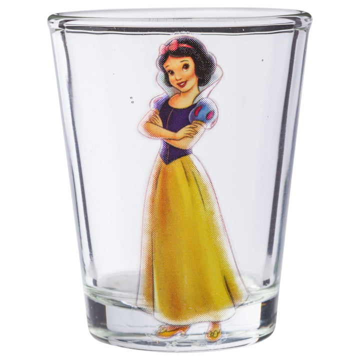 Silver Buffalo Disney Princess Vintage Sketch Mini Glasses 4 Pack Featuring Princess Cinderella, Jasmine, Snow White, and Tiana, 1.5 Ounces Princess Heritage