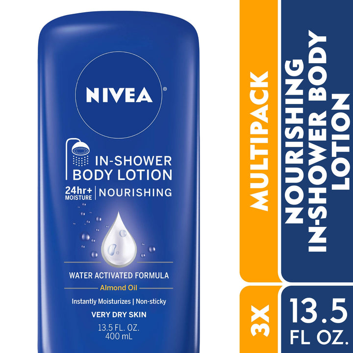 Nivea Nourishing In Shower Lotion, Body Lotion for Dry Skin, 13.5 Fl Oz Bottle(Pack of 3)