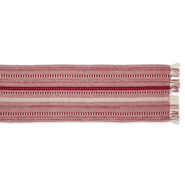 DII Farmhouse Braided Stripe Table Runner Collection, 15x72 (15x77, Fringe Included), Barn Red