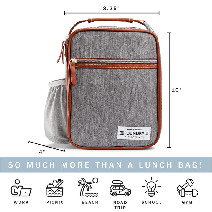 Fit & Fresh Foundry, Thayer Insulated Lunch Bag with 2 Food Containers, Reusable Lunch Box & Soft Mini Cooler Bag, Perfect for School, Work, Picnics & More, Grey Steel Lunch Bag with Containers