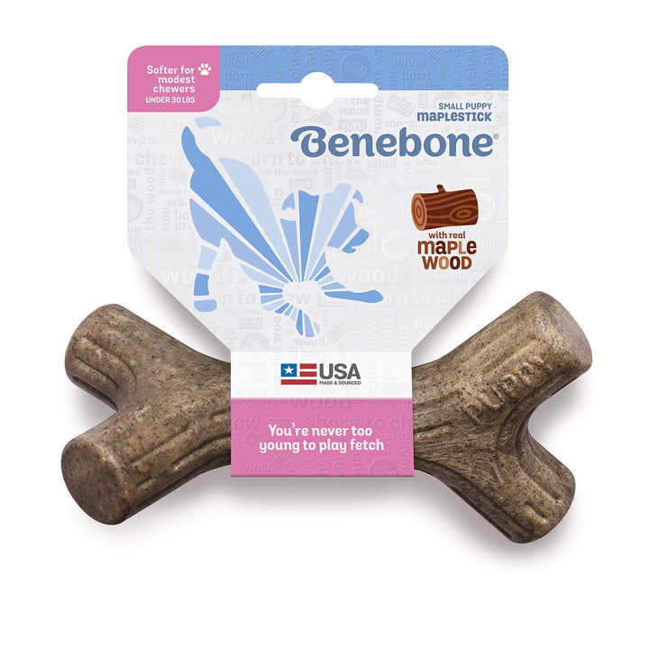 Benebone Puppy Maplestick Dog Chew Toy, Made in USA, Real Maple Wood Flavor, Small, Brown