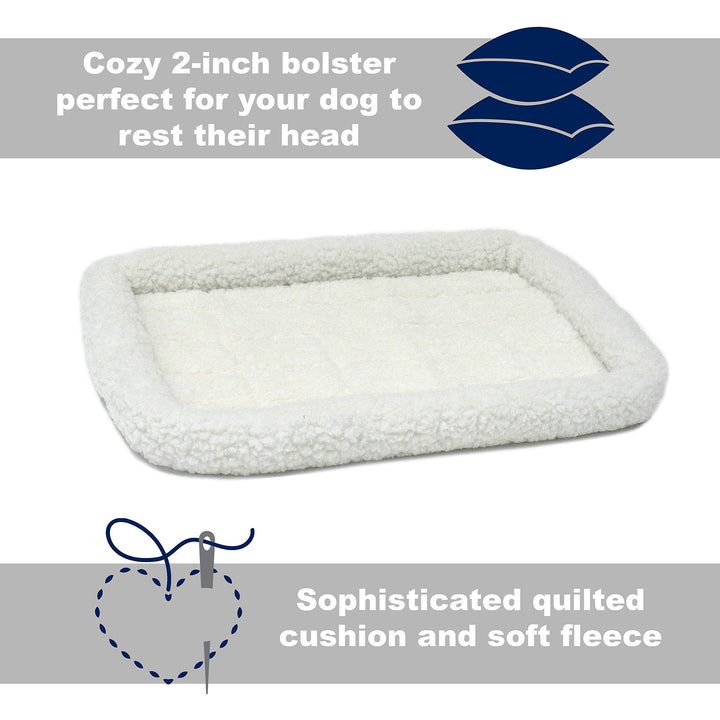 MidWest Homes for Pets Bolster Dog Bed 30L-Inch White Fleece Bed w/ Comfortable Bolster |Ideal for Medium Dog Breeds & Fits a 30-Inch Dog Crate|Easy Maintenance Machine Wash & Dry,30.0" x 21.0" x 2.5"