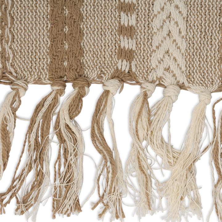 DII Farmhouse Braided Stripe Table Runner Collection, 15x108 (15x113, Fringe Included), Stone