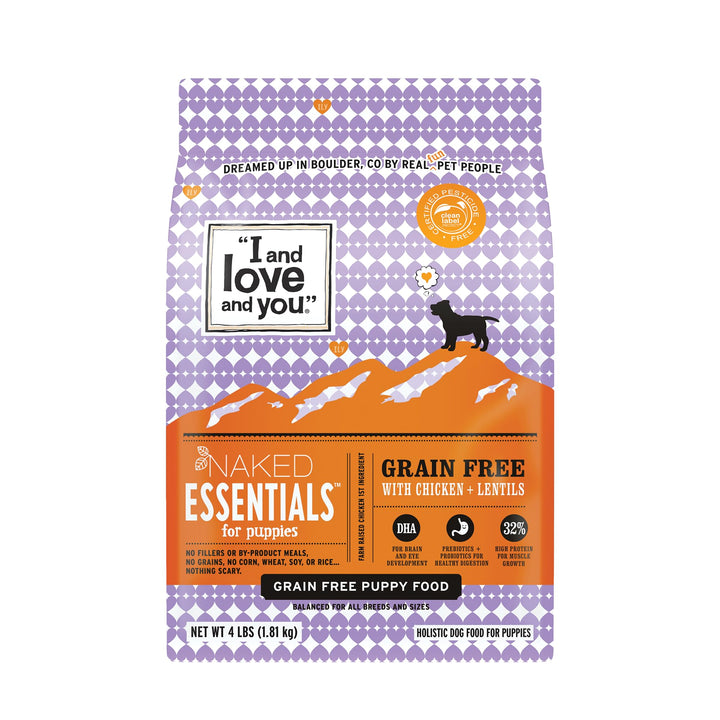 I and love and you Naked Essentials Dry Dog Food for Puppies - Chicken + Lentils - High Protein, Real Meat, No Fillers, Prebiotics + Probiotics, 4lb Bag 4 Pound (Pack of 1)