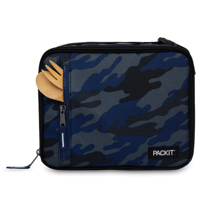 PackIt Freezable Classic Lunch Box, Sporty Camo Charcoal Navy, Built with EcoFreeze Technology, Collapsible, Reusable, Zip Closure With Zip Front Pocket and Buckle Handle, Desgined for Lunches Sporty Camo Navy