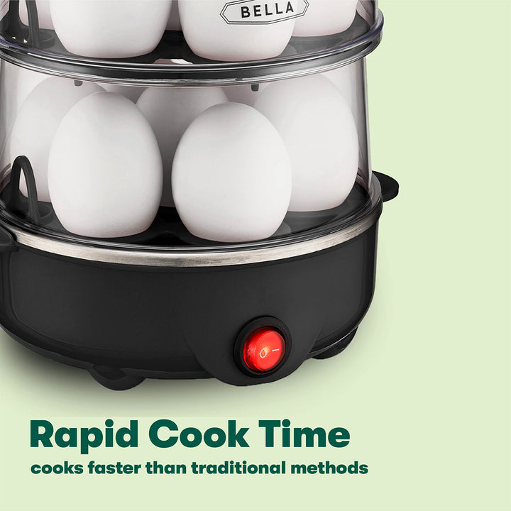 BELLA Rapid Electric Egg Cooker and Omelet Maker with Auto Shut Off, for Easy to Peel, Poached Eggs, Scrambled Eggs, Soft, Medium and Hard-Boiled Eggs, 14 Egg Capacity Tray, Double Tier, Black