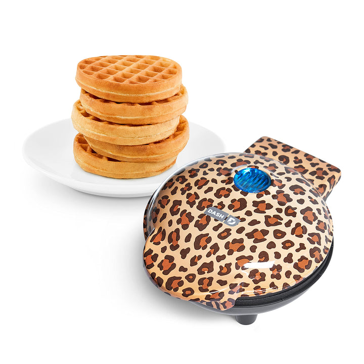 DASH Mini Maker for Individual Waffles, Hash Browns, Keto Chaffles with Easy to Clean, Non-Stick Surfaces, 4 Inch, Orange Leopard Waffle Maker