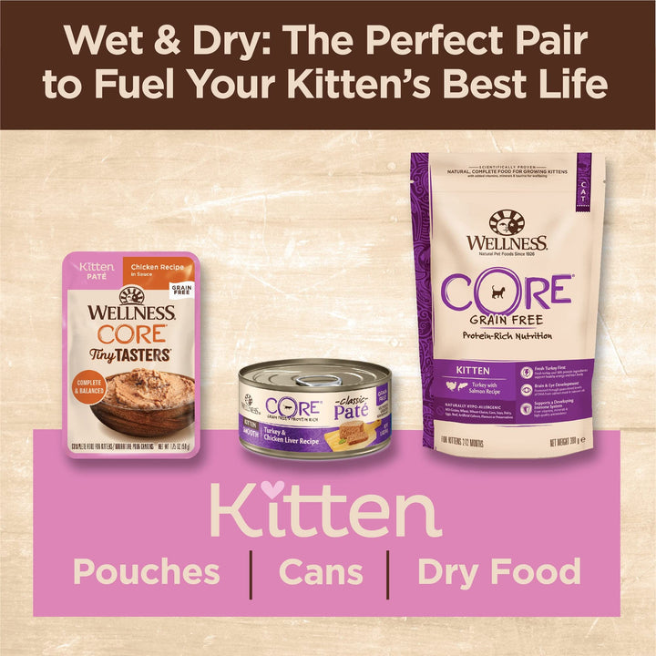 Wellness CORE Tiny Tasters Wet Kitten Food, Complete & Balanced Natural Pet Food, Made with Real Meat, 1.75-Ounce Pouch, 12 Pack (Kitten, Chicken Pate)