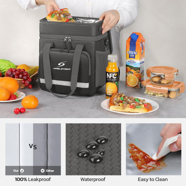 Maelstrom Lunch Box for Men,Insulated Lunch Bag Women/Men,Leakproof Lunch Cooler Bag, Lunch Tote Bag 2.Double Layer - Gray 2.Double-Layer (18L/28cans)