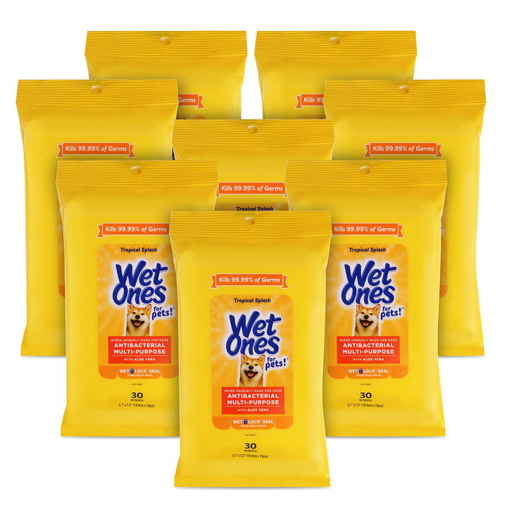 Wet Ones for Pets Multi-Purpose Dog Wipes with Aloe Vera, 30 count - 8 pack | Dog Wipes for All Dogs in Tropical Splash Scent, Wet Ones Wipes with Wet Lock Seal 30 Count (Pack of 8)