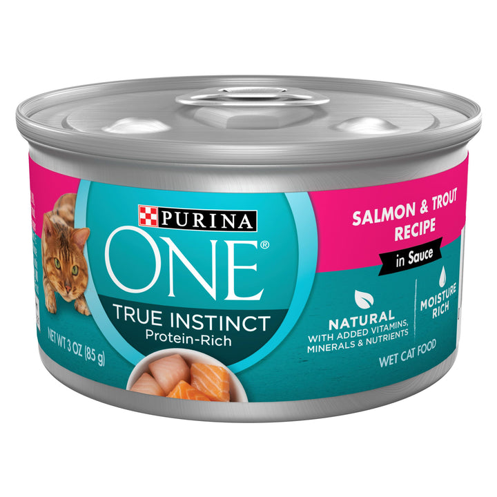 Purina ONE Natural, High Protein Wet Cat Food Variety Pack, True Instinct Turkey, Chicken and Tuna Recipes - (Pack of 2 Packs of 12) 3 oz. Cans 3 Ounce (Pack of 24)