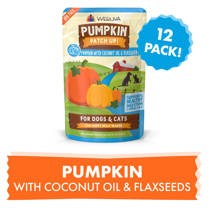 Weruva Pumpkin Patch Up! Pumpkin Pouches for Dogs & Cats Pumpkin with Coconut Oil & Flaxseeds 1.05 Ounce (Pack of 12)