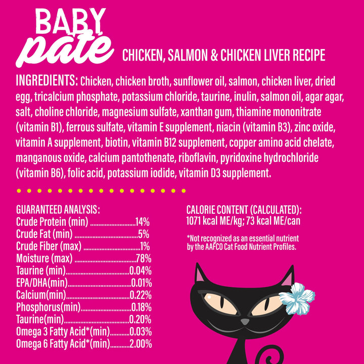 Tiki Cat Baby Pate Wet Cats Food for Kittens, Chicken, Salmon & Chicken Liver, 2.4 oz. Cans (12 Count)