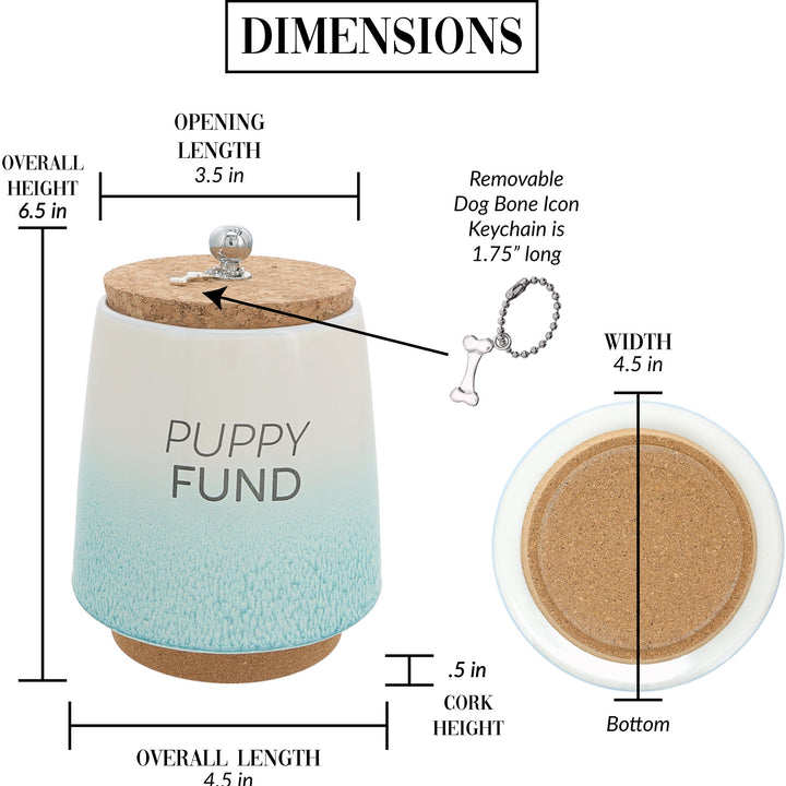 Pavilion - Puppy Fund 6.5-inch Unique Ceramic Piggy Bank Savings Bank Money Jar with Cork Base and Cork Lid with hanging Dog Bone Charm, Ombre Teal 78608