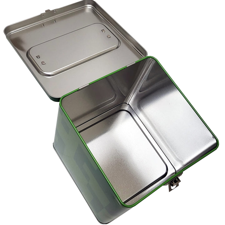 The Tin Box Company Minecraft Stack Store and Carry Tin. Stackable Tin Box with Handle,Green, Storage Box, 5.75" Height, Clasp and Hinge on Lid