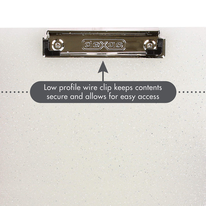 Dexas Slimcase 2 Storage Clipboard with Side Opening 12.5 x 9.5 in Natural Glitter White Binding. Organize in Style for Home, School, Work or Trades! Ideal for Teachers, Nurses, Students, Homeschool Glitter With White Clips