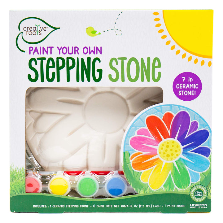 Creative Roots Mosaic Flower Garden Stepping Stone Kit, Includes 7-Inch Ceramic Stone & 6 Vibrant Paints, DIY Stepping Stone Kit for Kids Ages 6+