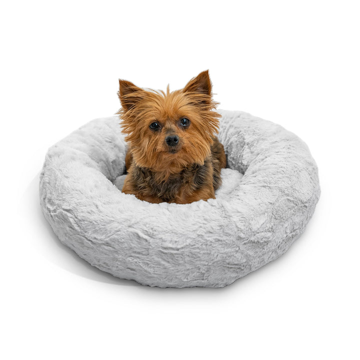 Best Friends by Sheri The Original Calming Donut Cat and Dog Bed in Lux Fur Gray, Extra Small 18" 18.0"L x 18.0"W x 7.0"Th Bed Only Lux Gray