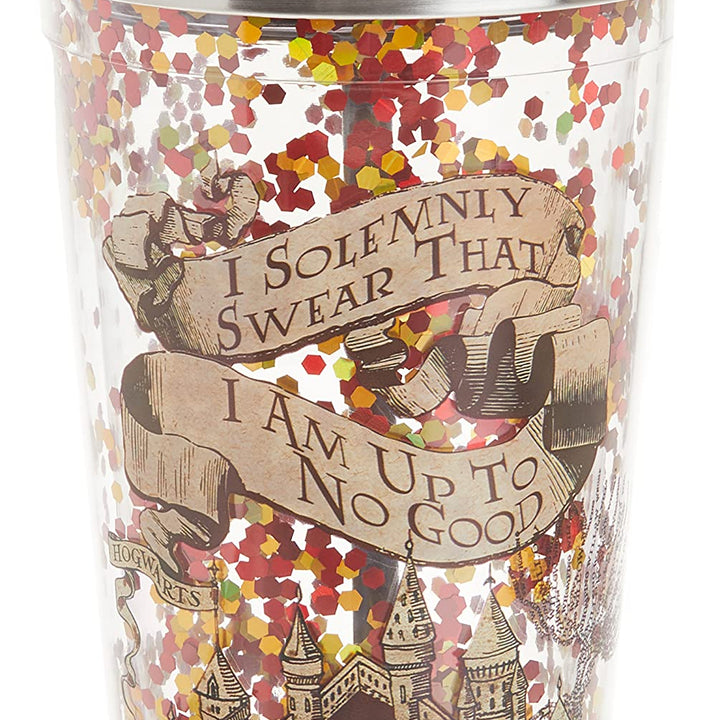 Spoontiques - Harry Potter Tumbler - Solemnly Swear Glitter Cup with Straw - 20 oz - Acrylic - Multicolored Contemporary BROWN,GOLD,CLEAR,SILVER