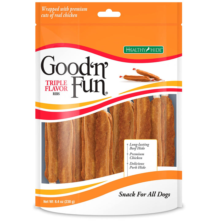 Good ’n’ Fun Triple Flavor Ribs, Rawhide Snack for All Dogs 8.4 Ounce (Pack of 1)