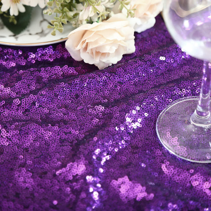 B-COOL Purple Sequin Tablecloth 60x102 Inch Sparkly Table Cloth Purple Table Drape Overlay for Wedding Halloween Birthday Party Wedding Decorations Purple