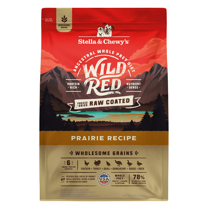 Stella & Chewy's Wild Red Dry Dog Food Raw Coated High Protein Wholesome Grains Prairie Recipe, 21 lb. Bag 21 Pound (Pack of 1)