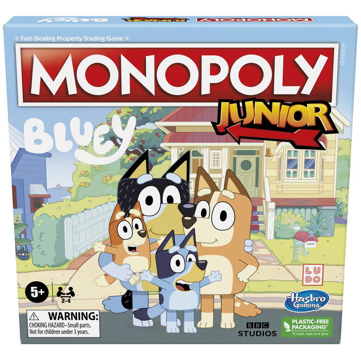 Hasbro Gaming Monopoly Junior: Bluey Edition Board Game for Kids Ages 5+, Play as Bluey, Bingo, Mum, and Dad, Features Artwork from The Animated Series (Exclusive)