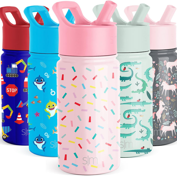 Simple Modern Kids Water Bottle with Straw Lid | Insulated Stainless Steel Reusable Tumbler for Toddlers, Girls | Summit Collection | 14oz, Confetti -Confetti