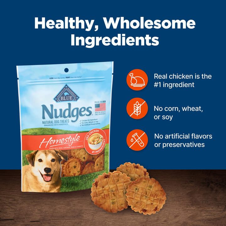 Blue Buffalo Nudges Homestyle Natural Dog Treats Made with Real Chicken, Made in the USA, Chicken, 10-oz. Bag