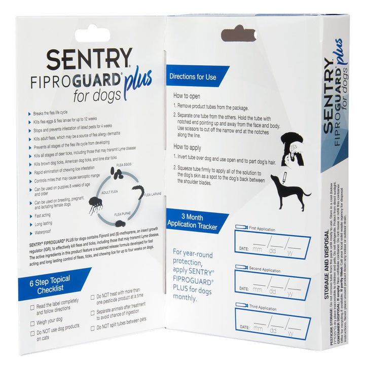 3-PACK SENTRY FiproGuard Plus Flea & Tick Spot-On for Dogs (89-132 lbs) 3-Count 89-132 Pounds