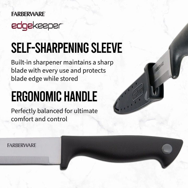 Farberware Edgekeeper 8-Inch Slicing Knife with Self-Sharpening Blade Cover, High Carbon-Stainless Steel Kitchen Knife with Ergonomic Handle, Razor-Sharp Knife, Black Black/Gray