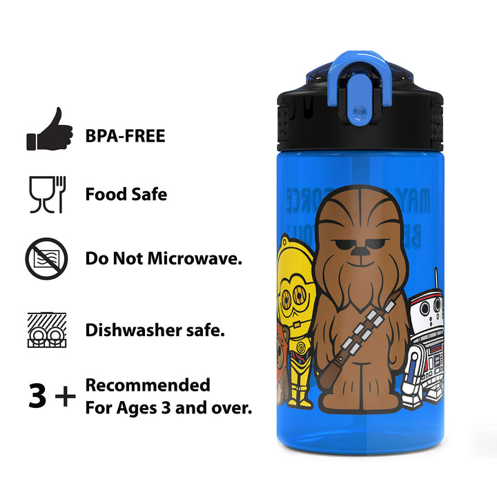 Zak Designs PP Park Straw Kids Durable Plastic Spout Cover and Built-in Carrying Loop, Leak-Proof Water Design for Travel, (16oz, 2pc Set), 2 Count (Pack of 1), Darth Vader Bottle 2pk 2 Count (Pack of 1)