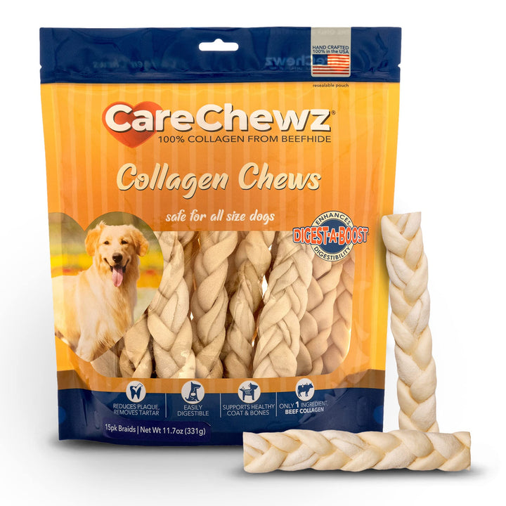 Pet Factory CareChewz Collagen 6-7" Skinny Braided Sticks Dog Chew Treats - Natural Flavor, 15 Count/1 Pack Skinny Braid Sticks 15 Count (Pack of 1)