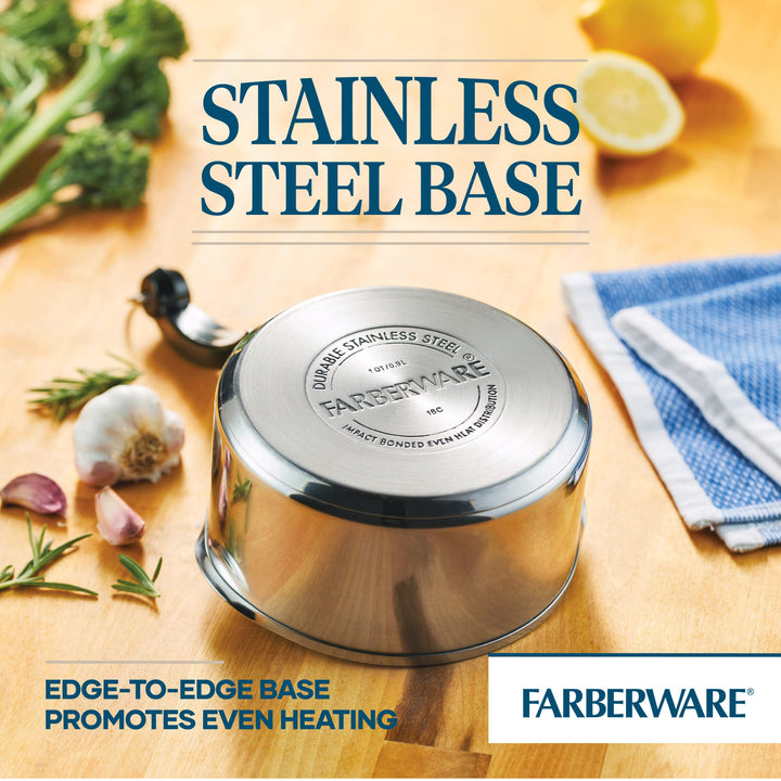 Farberware Classic Stainless Steel 1-Quart Covered Straining Saucepan, Silver