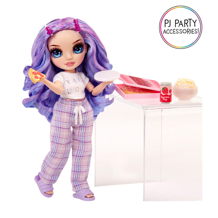 Rainbow High Jr High PJ Party - Violet, Purple 9" Posable Fashion Doll with Soft Onesie, Slippers, Fun Play Accessories, Great Toy Gift for Girls Kids Ages 4-12 Years