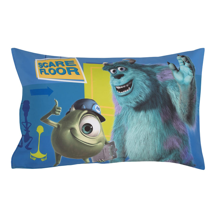 Disney Monsters Inc. Guess Who Blue and Green Sully, Mike, and Boo 4 Piece Toddler Bed Set - Comforter, Fitted Bottom Sheet, Flat Top Sheet, and Reversible Pillowcase Disney Monsters Inc.