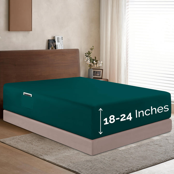 Elegant Comfort 1500 Premium Hotel Quality 18-24 Inches Deep - Extra Deep Pocket Single Fitted Sheet for High Mattress, Luxury and Softest, Smart Pocket - Wrinkle Free, California King, Marine Teal Cal King - EXTRA DEEP Pocket