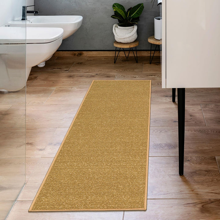 Machine Washable Modern Solid Design Non-Slip Rubberback 2x5 Traditional Runner Rug for Hallway, Kitchen, Bedroom, Entryway, 20" x 59", Beige Solid Beige Runner - 20" x 59"