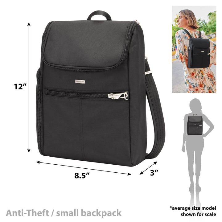 Anti-Theft - Classic Small Convertible Backpack 8.5 x 12 x 3 Black