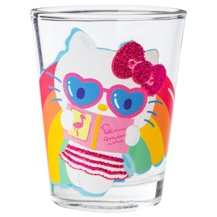 Silver Buffalo Sanrio Hello Kitty Summer Pool Floatie Glitter 4 Pack Mini Glass Set, 1.5 Ounces Hello Kitty Pool